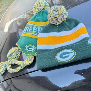 Green and Yellow Knit Pom-Pom Beanie